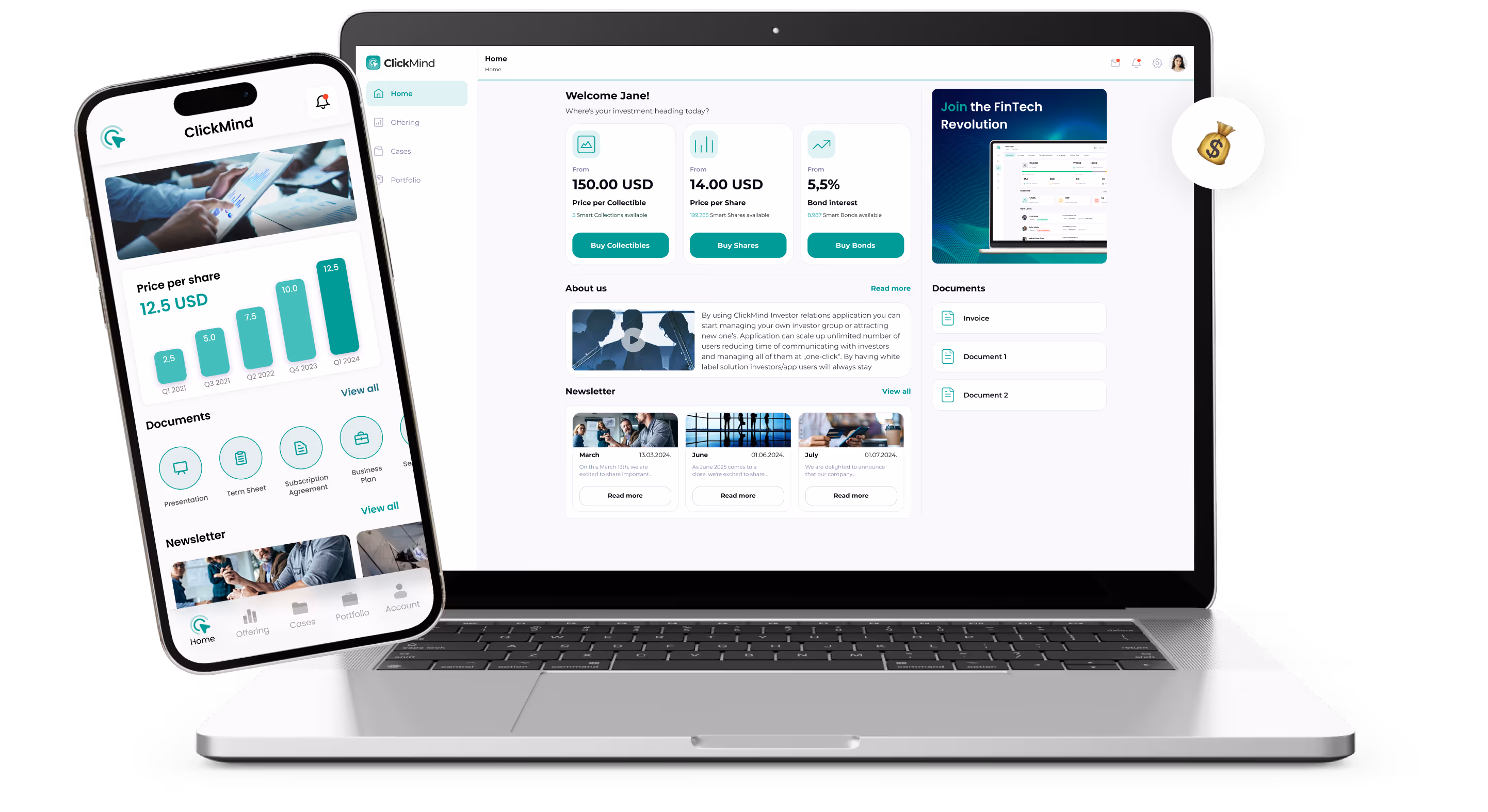 Mobile and Laptop Mockup of a ClickMind App