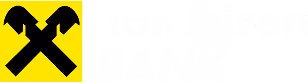 Raiffeisen Bank logo with crossed black hammers on a yellow square and text to the right.