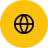 Black globe icon with latitude and longitude lines inside a yellow circle badge.