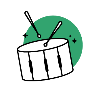 Icon in schwarz weiß eines Drumsets