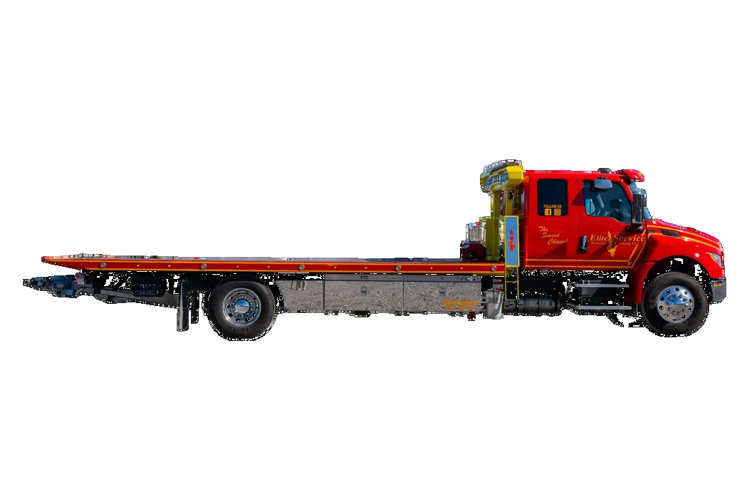 Long Flatbed Deck Beside Red Cab