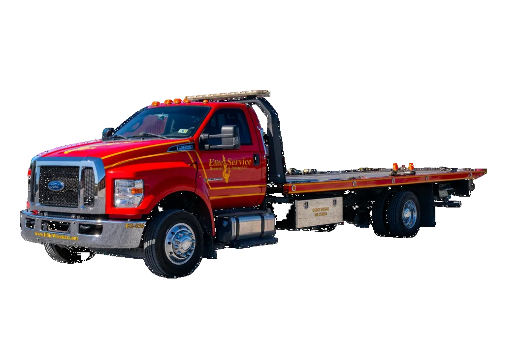 Red Flatbed Truck Front Driver Corner