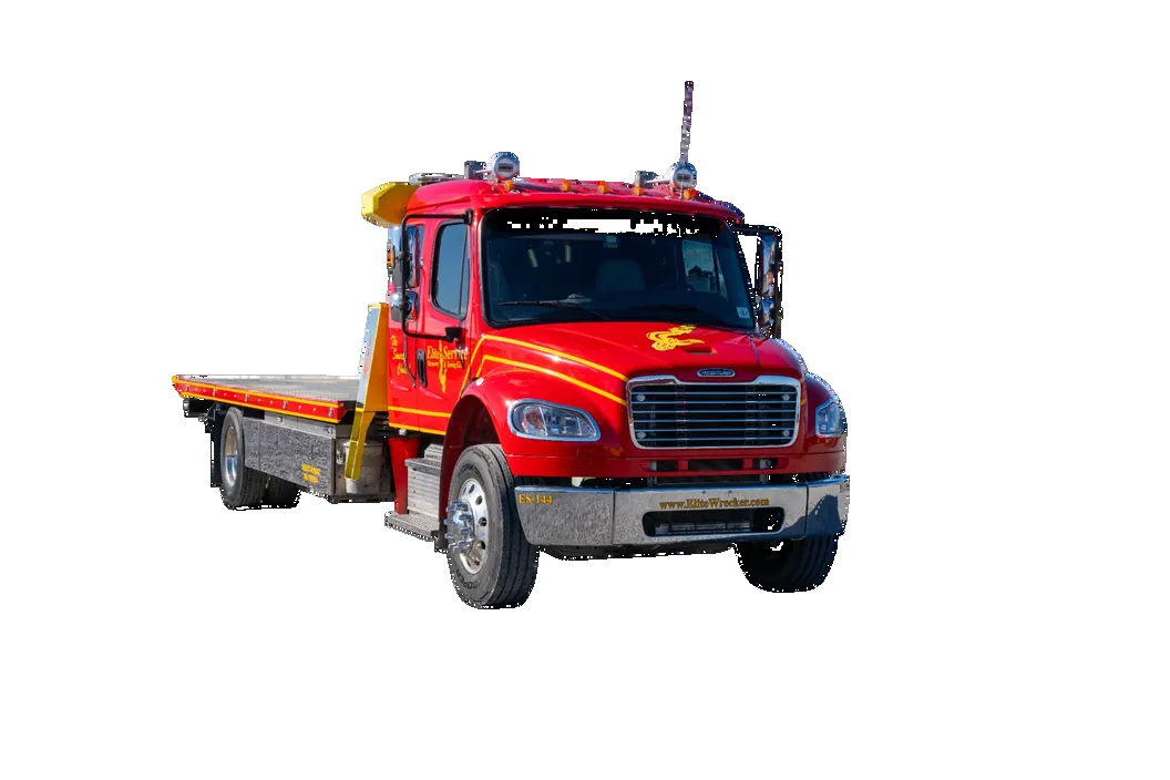 Red Flatbed Tow Truck Front Corner