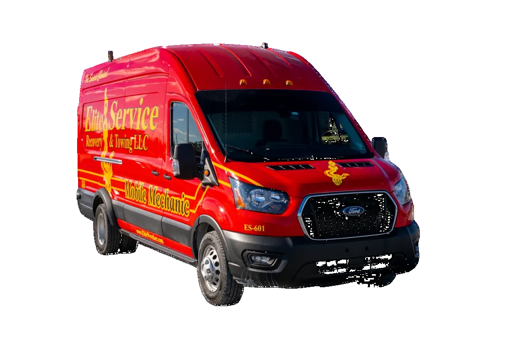Red Repair Van Angled Toward Front