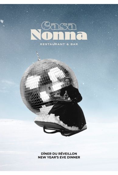 Menu du Nouvel An au restaurant Casa Nonna, situé dans l'hôtel de luxe Les Aiglons à Chamonix Mont-Blanc, pour une soirée festive et gastronomique.