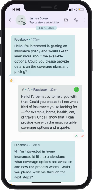 Conversation between Max AI and a client on mobile chat interface — scheduling plumbing service appointment and gathering lead details via automated messaging
