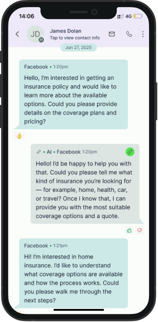 Conversation between Max AI and a client on mobile chat interface — scheduling plumbing service appointment and gathering lead details via automated messaging