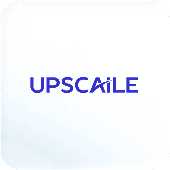 Blue uppercase text reading 'UPSCALE' with stylized letter 'A' featuring an arching line crossing it.