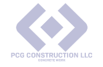 Logo of PCS Construction LLC featuring two large angled brackets surrounding a diamond shape above the company name and slogan.
