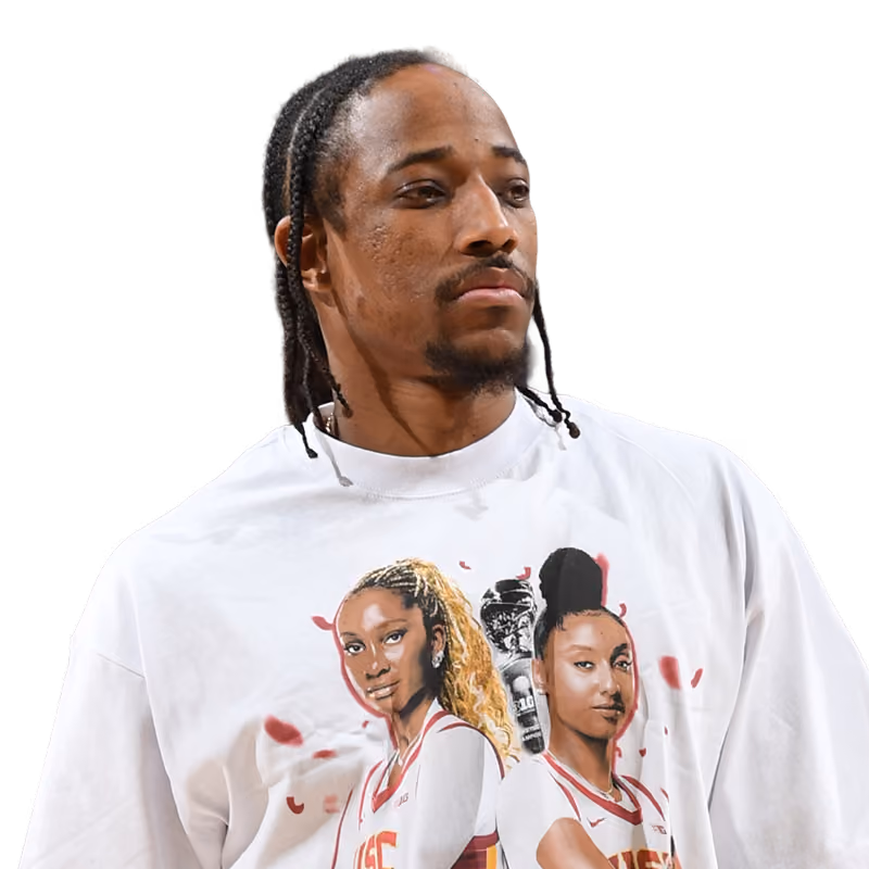 Demar Derozan in white graphic tee