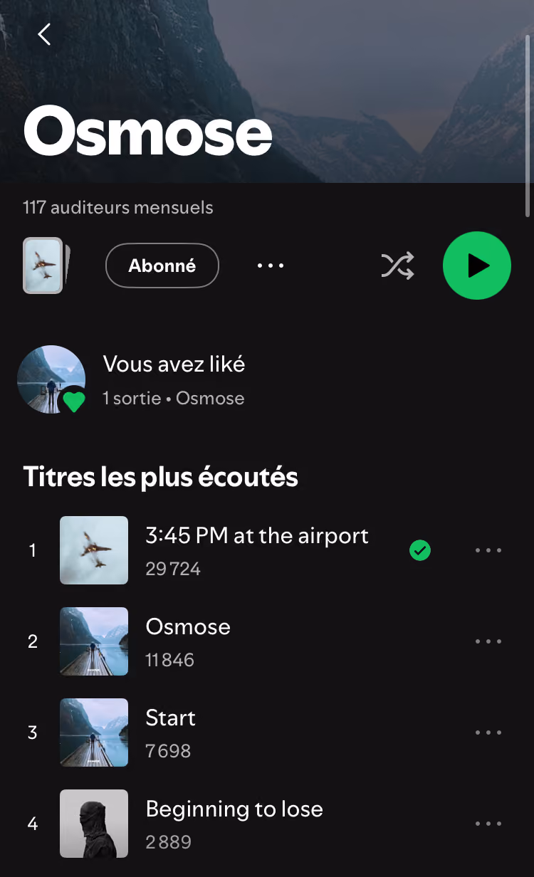 Spotify screenshot of the Osmose (Thibaut) band