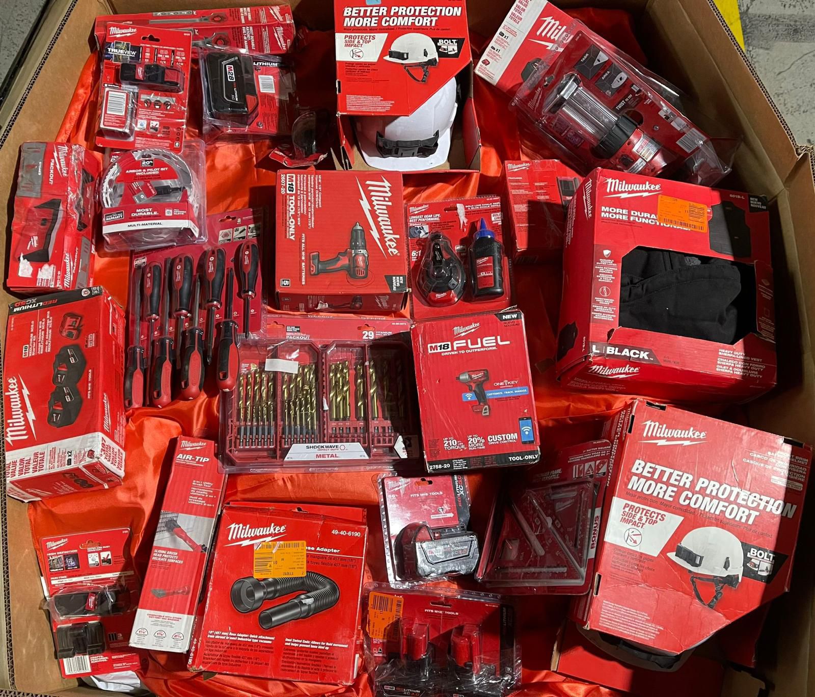 Milwaukee tool lot with drills, bits and accessories