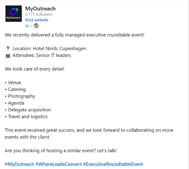 MyOutreach Executive Event Planning.