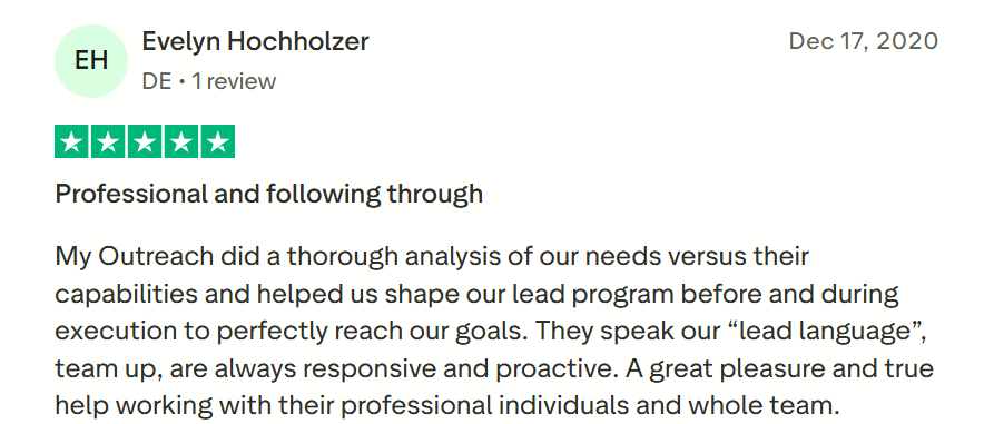 MyOutreach Trustpilot Review.