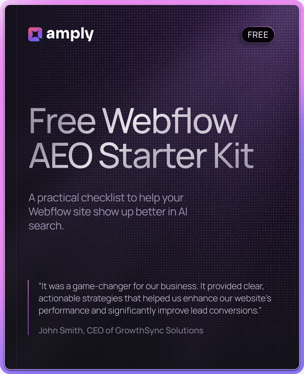 Cover of the Free Webflow AEO Starter Kit — a practical checklist to help your Webflow site show up better in AI search