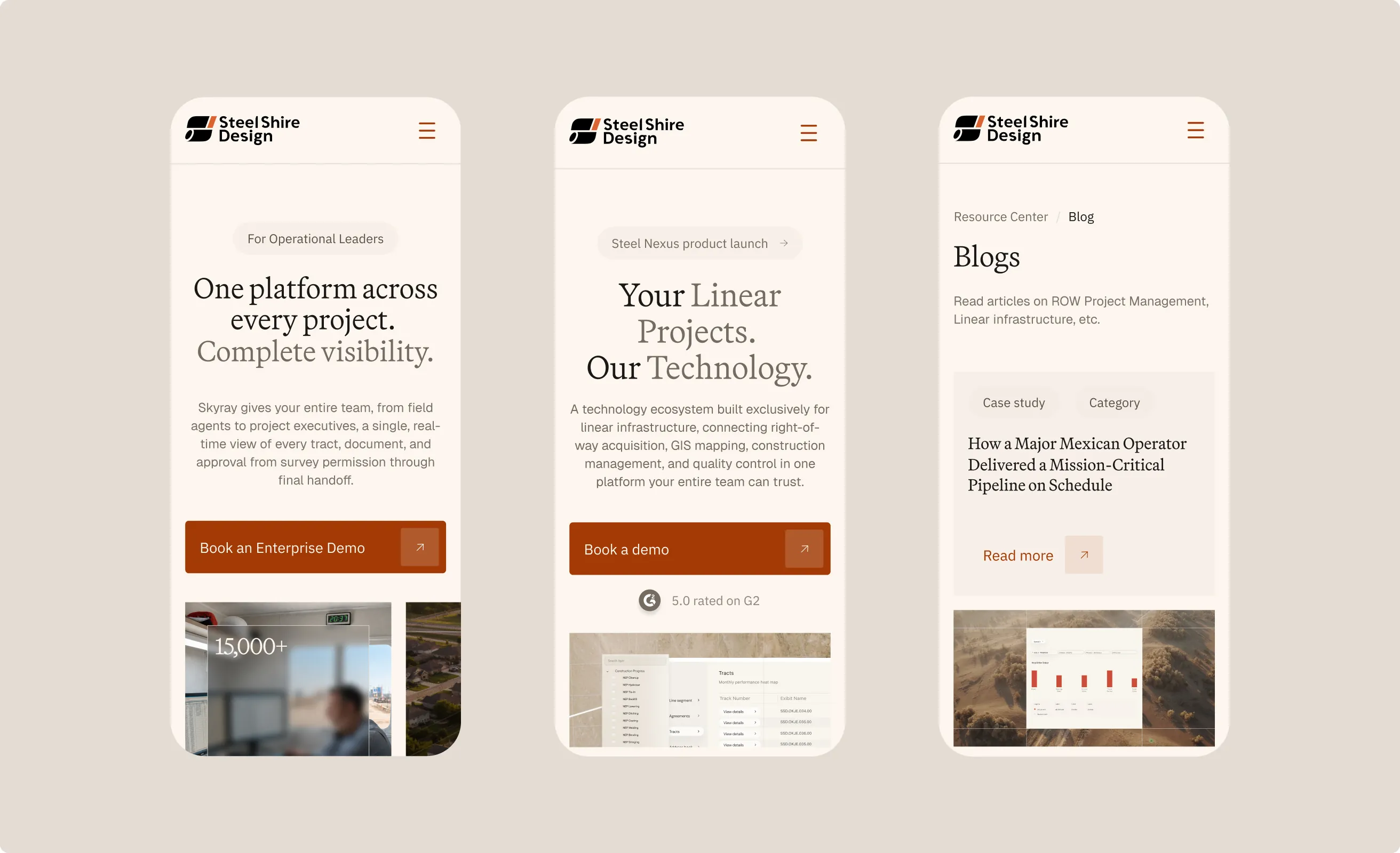 Steel Shire website pages on mobile