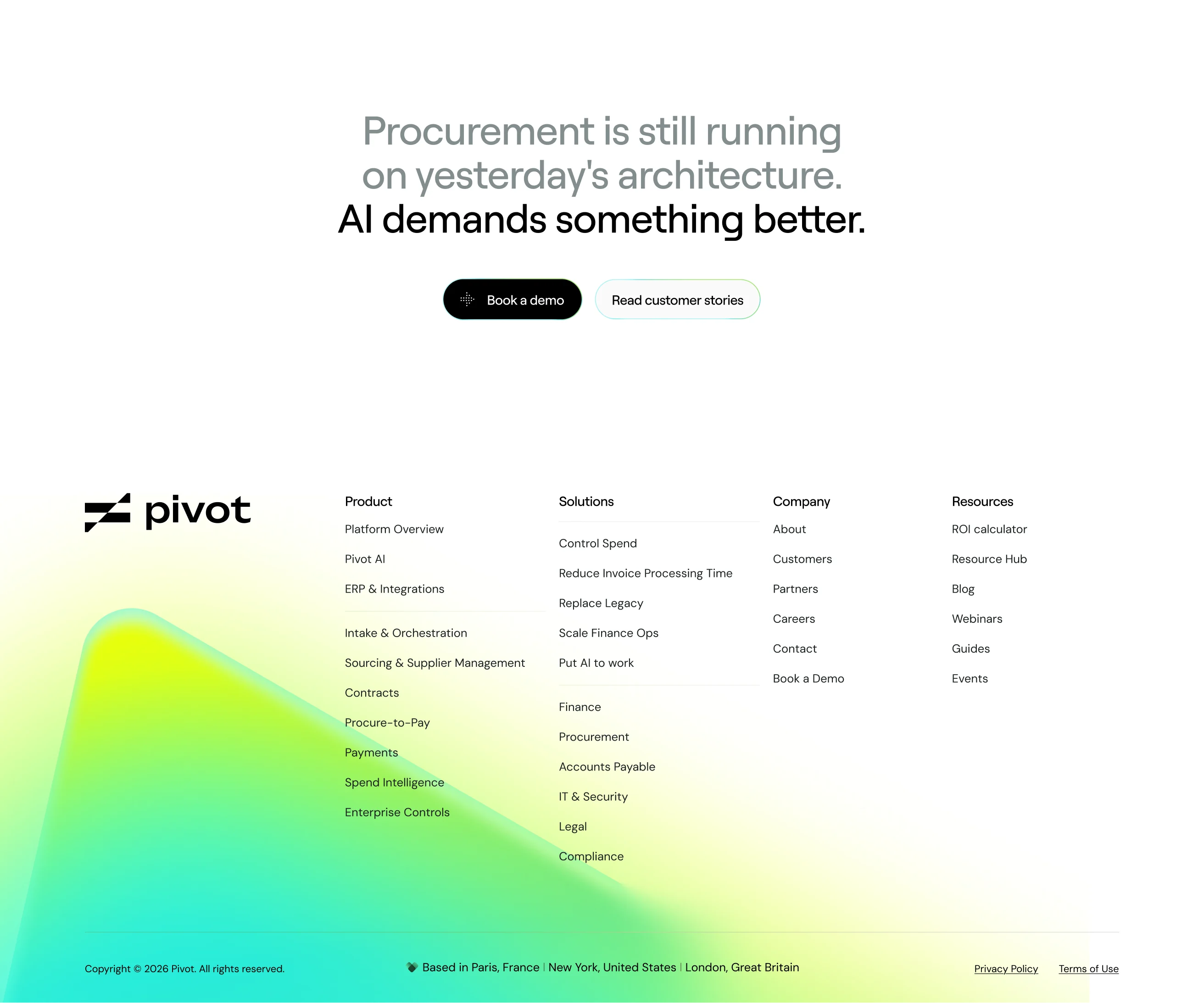 Pivot website call to action and footer