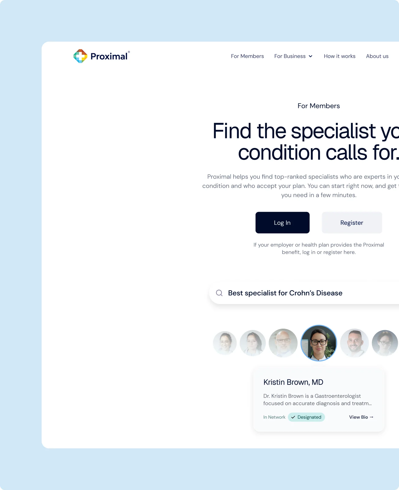 Proximal For Members page: Find the specialist your condition calls for