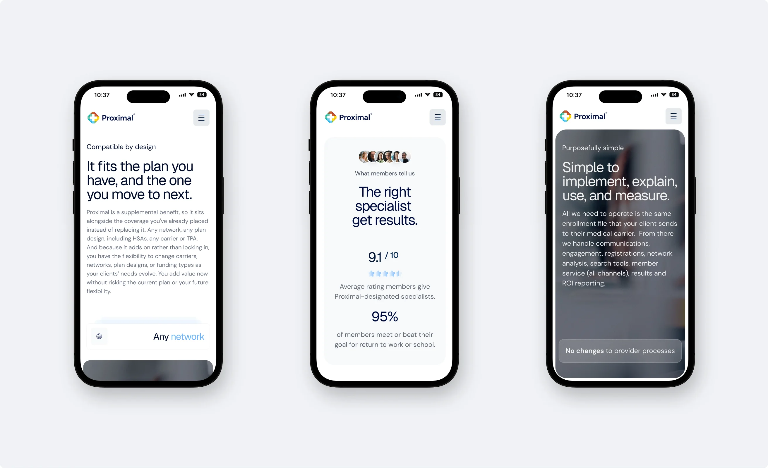 Three Proximal mobile pages for brokers