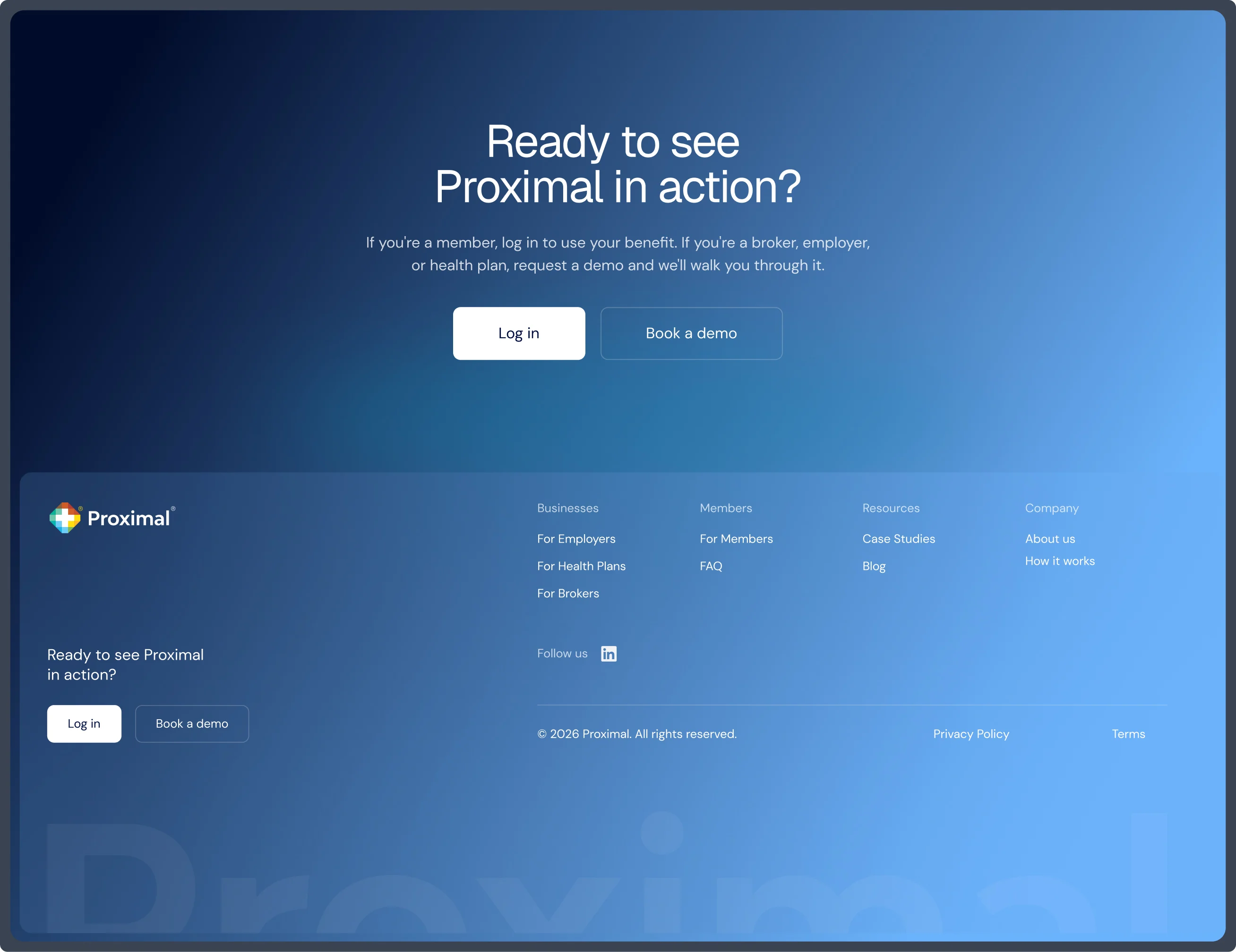 Proximal website call to action and footer