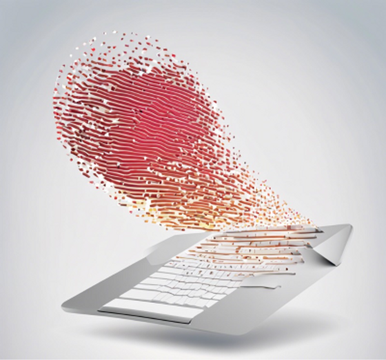 A red fingerprint that appears to be emerging from a clipboard. Image AI-generated.