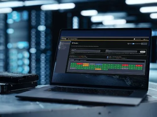 ClusterWare on laptop screen on desk