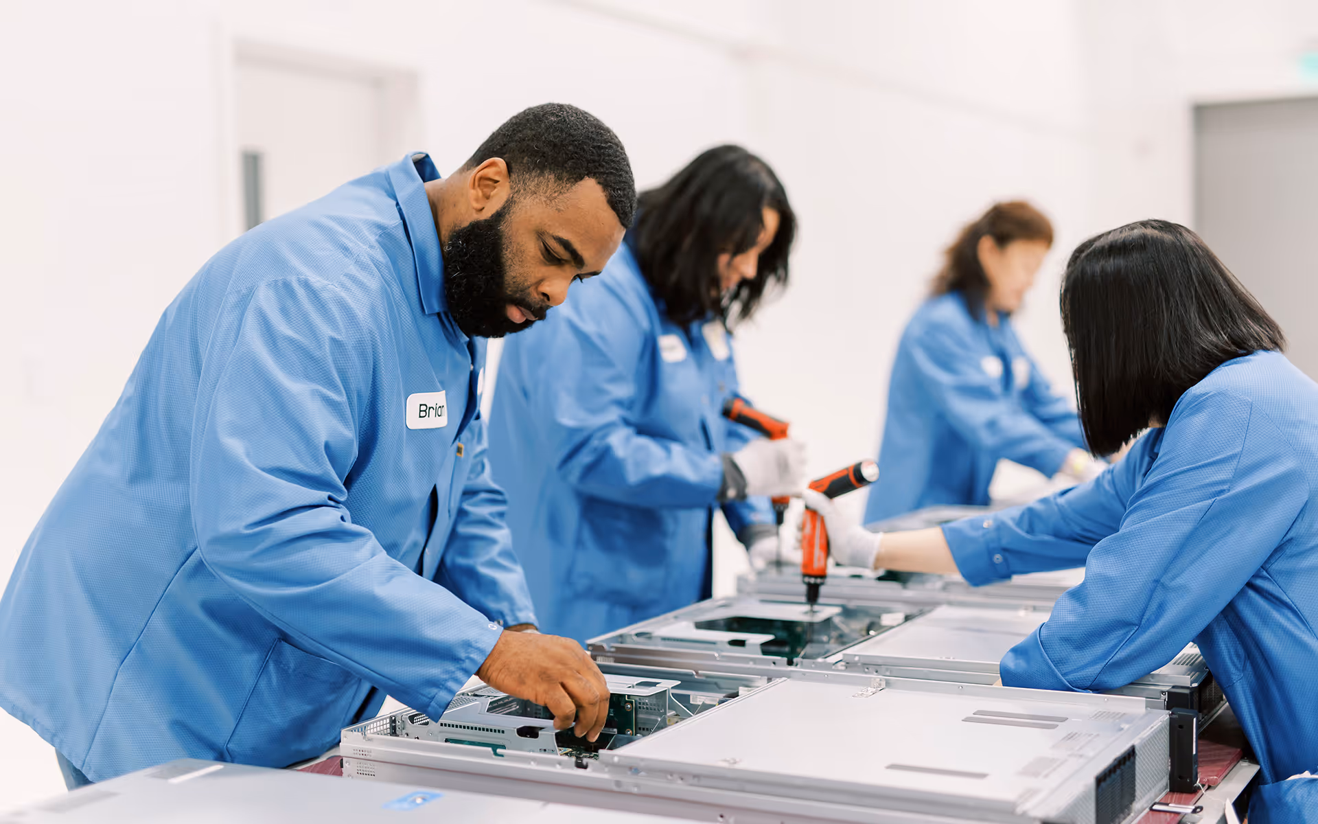 Servers on assembly line