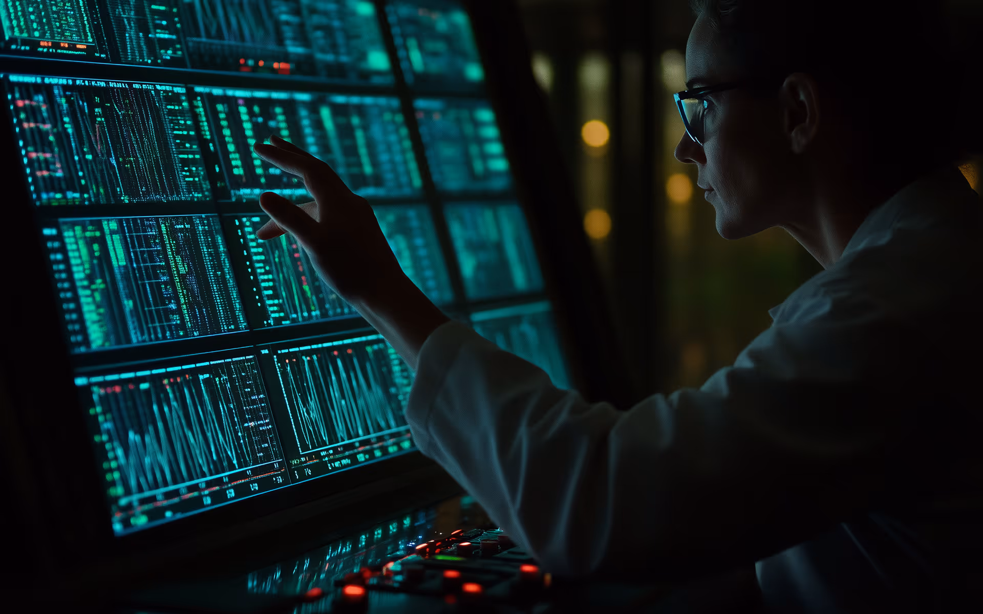 Data analyst reviewing monitor