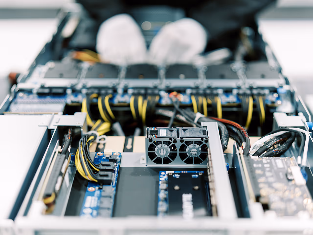 Woman working on server assembly
