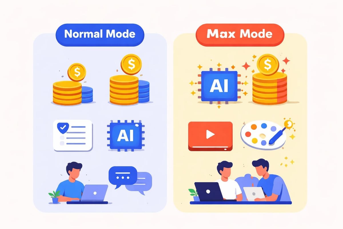Normal vs Max Mode comparison