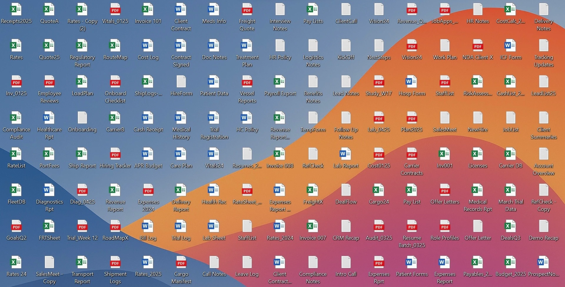 Screenshot of MacBook desktop iOS with many files