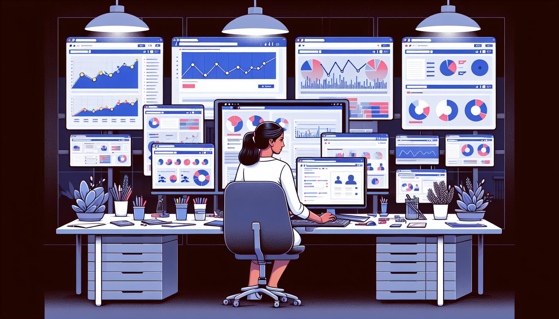 cartoon facebook ads analytic expert interpreting data