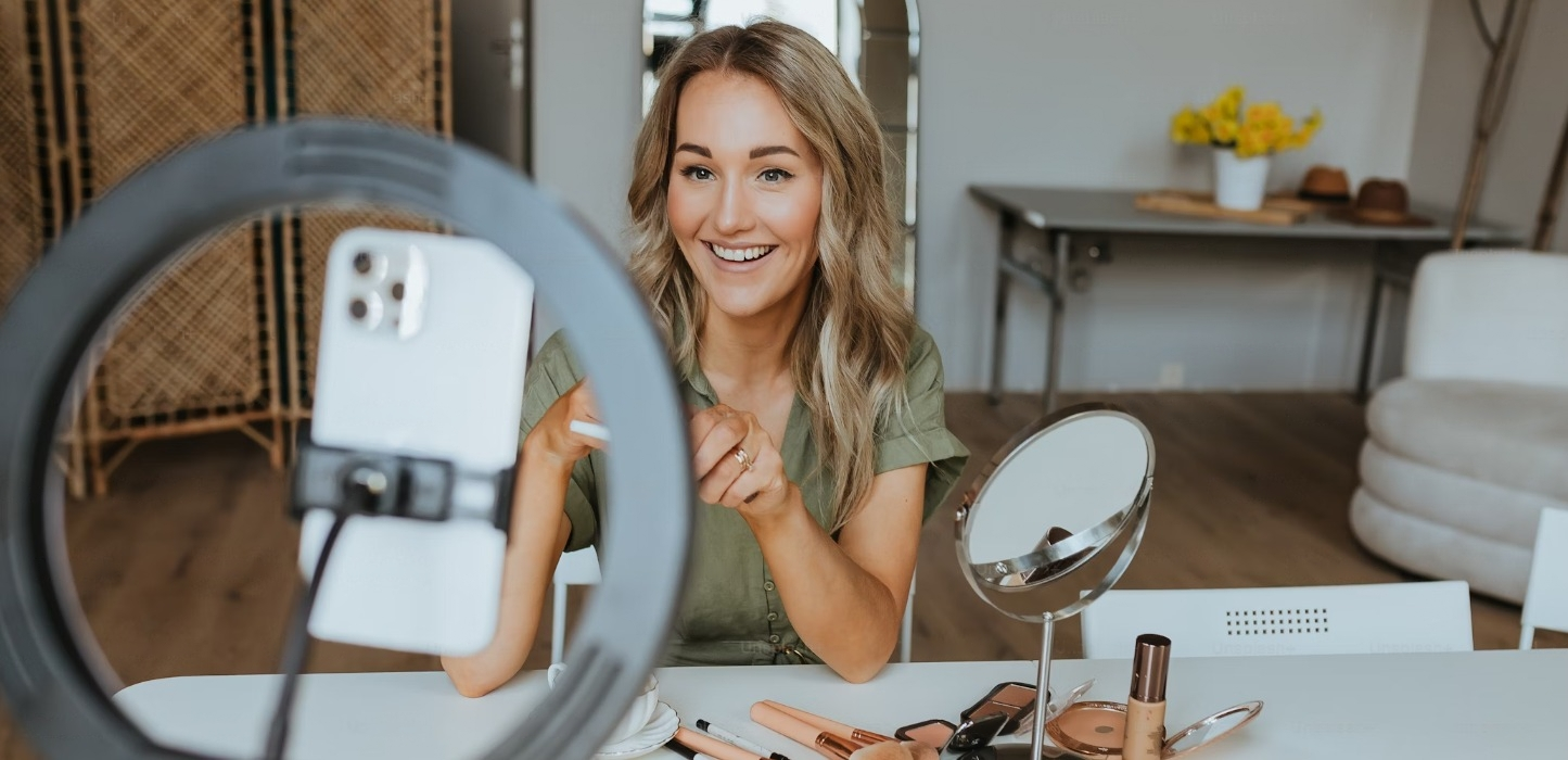 A Female influencer recording a UGC Ad Creative