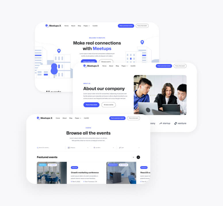 Sections Included - Meetups X Webflow Template