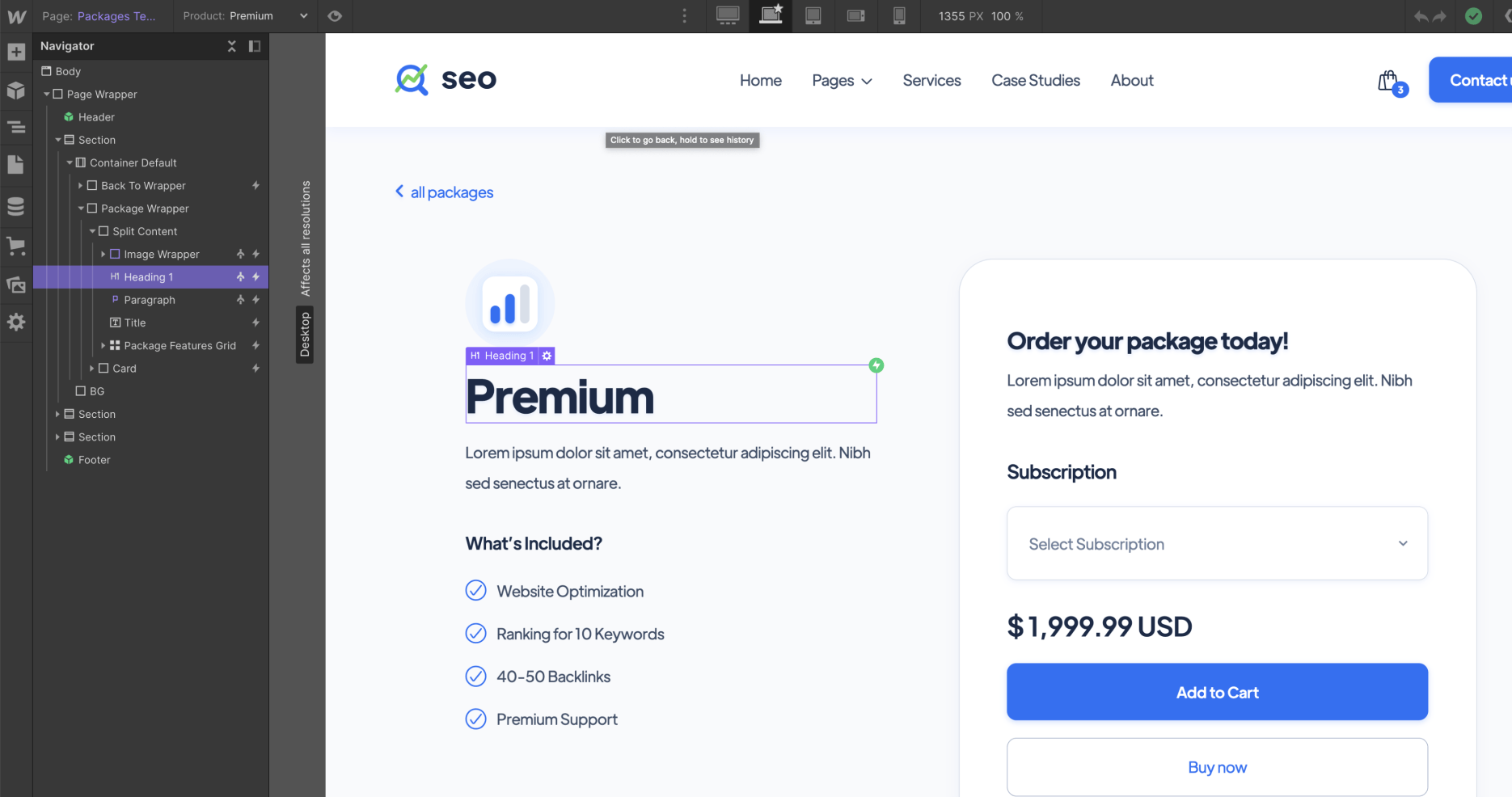 eCommerce Page - SEO Webflow Template