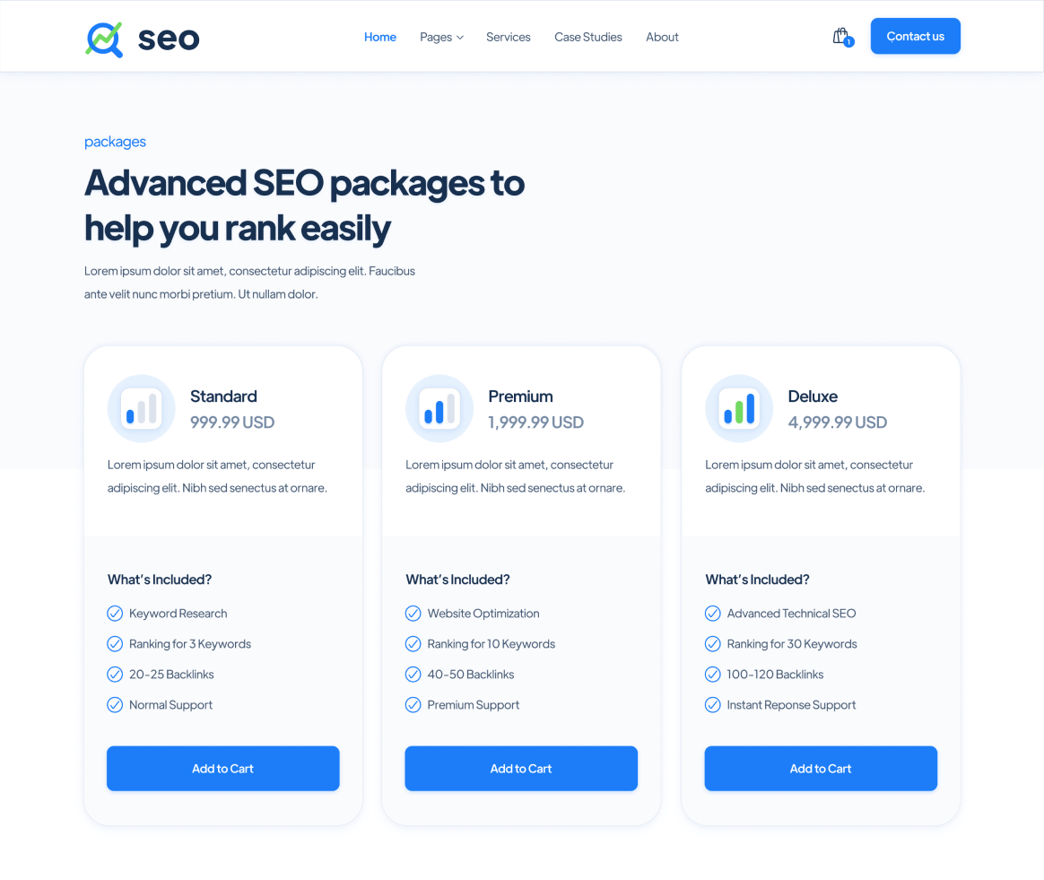 SEO - Packages page - SEO Agency Webflow Template