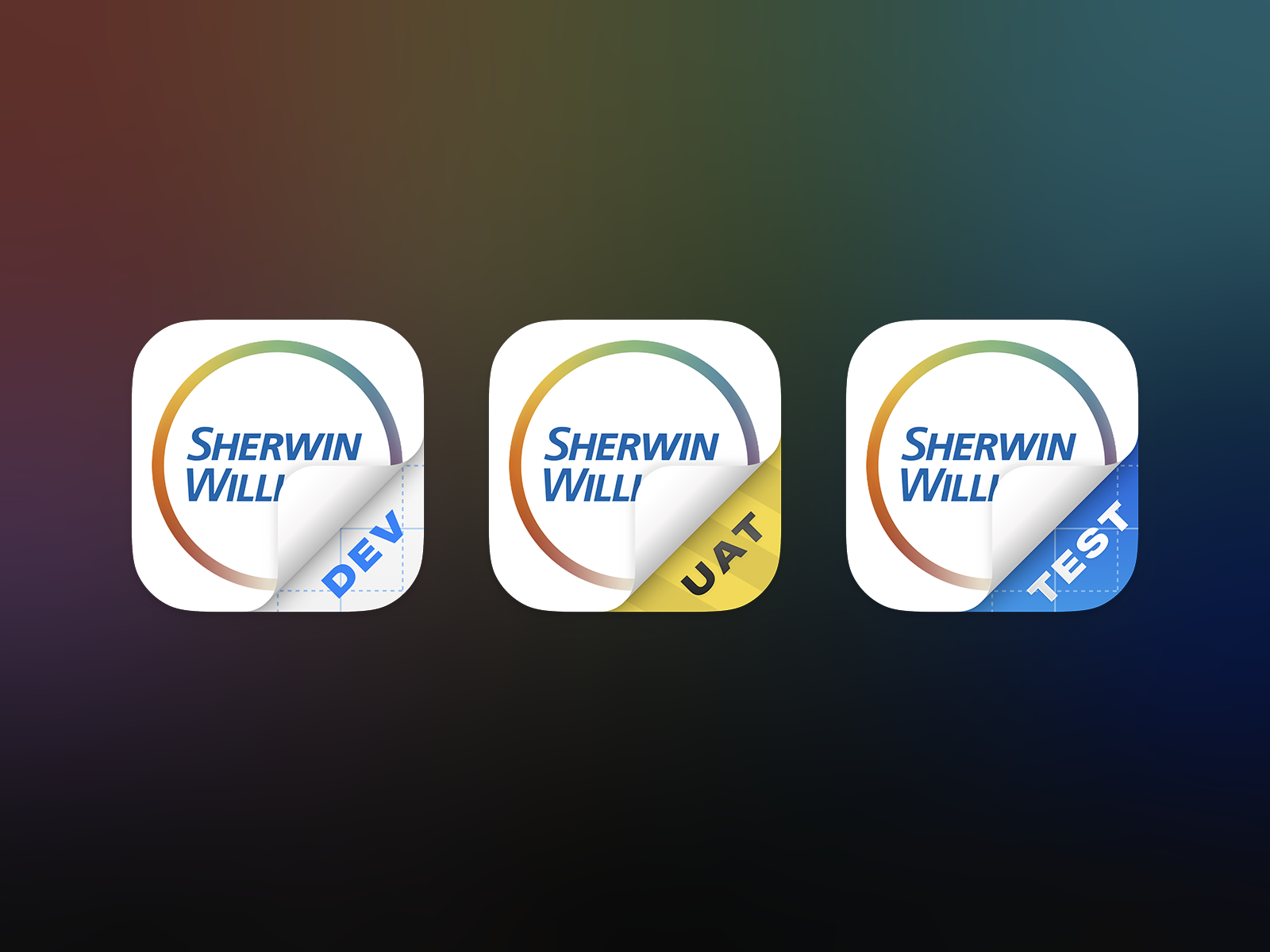 Custom icons for the dev, TestFlight, and UAT builds of Color Expert, to distinguish them from one another and from the production build. Created in 2024.