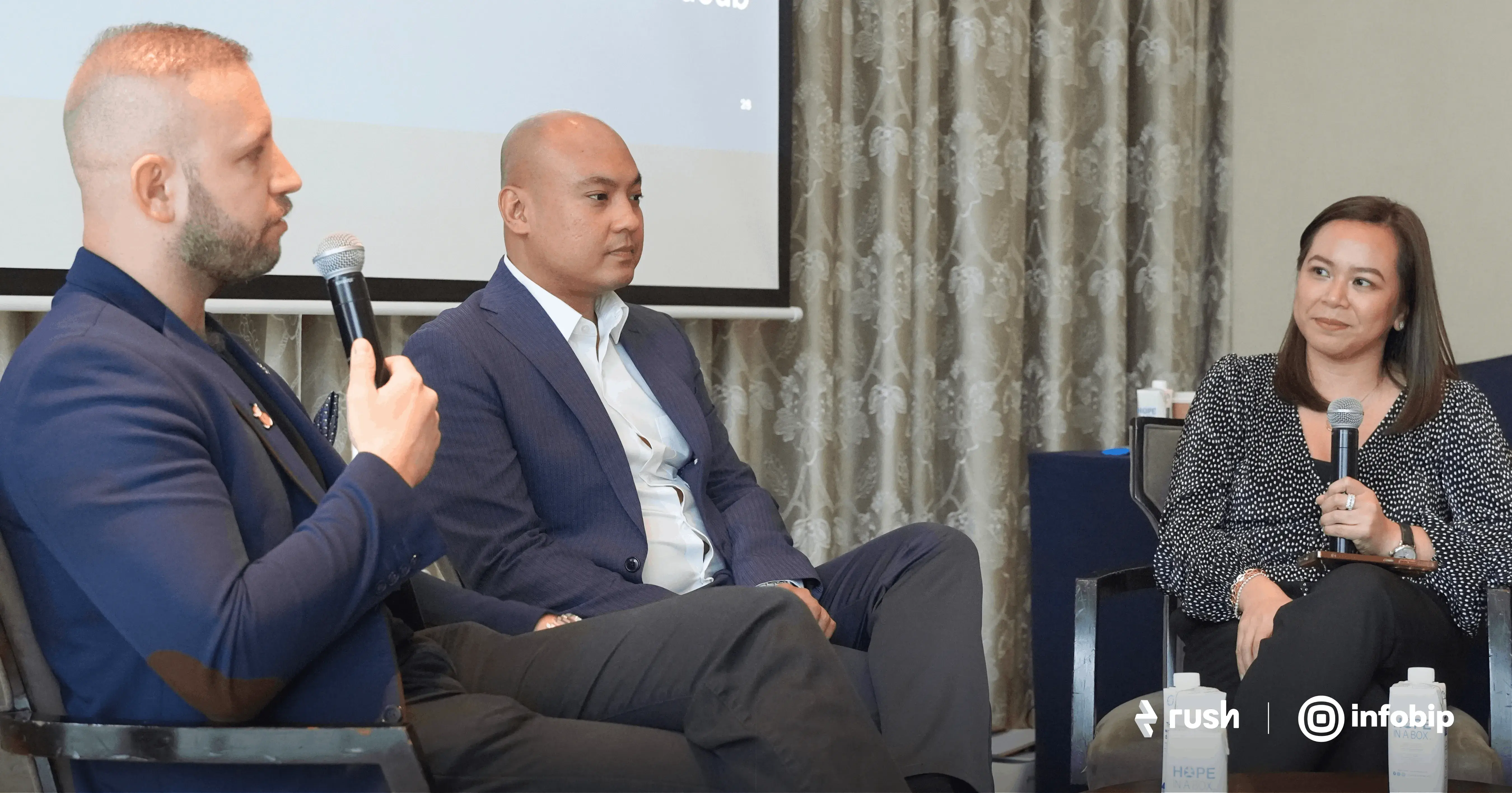 (from left to right) Guray, Jef, and Infobip Philippines’ Partnership Development Manager, Monica Cubacub, in a fireside chat covering how the closed-loop growth can be achieved by attending FMCG brands.