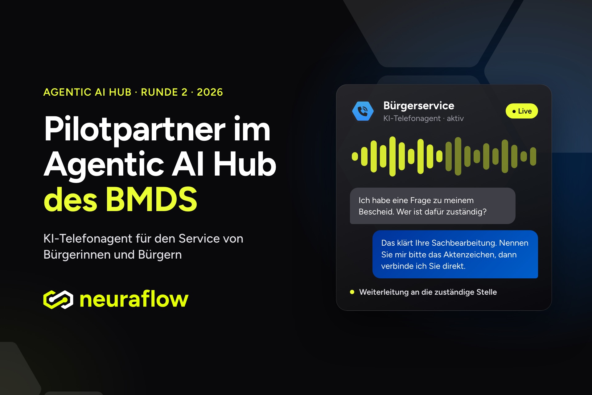 Pilotpartner im Agentic AI Hub des BMDS: KI-Telefonagent für den Service von Bürgerinnen und Bürgern