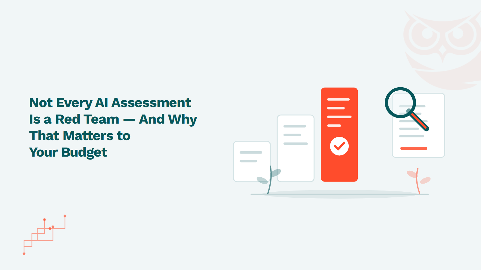 Flat vector illustration of three security assessment proposals on a desk, one held under a magnifying glass over its scope line