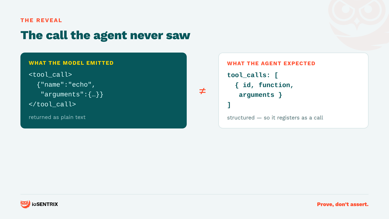 The model emitted a tool call the agent never received