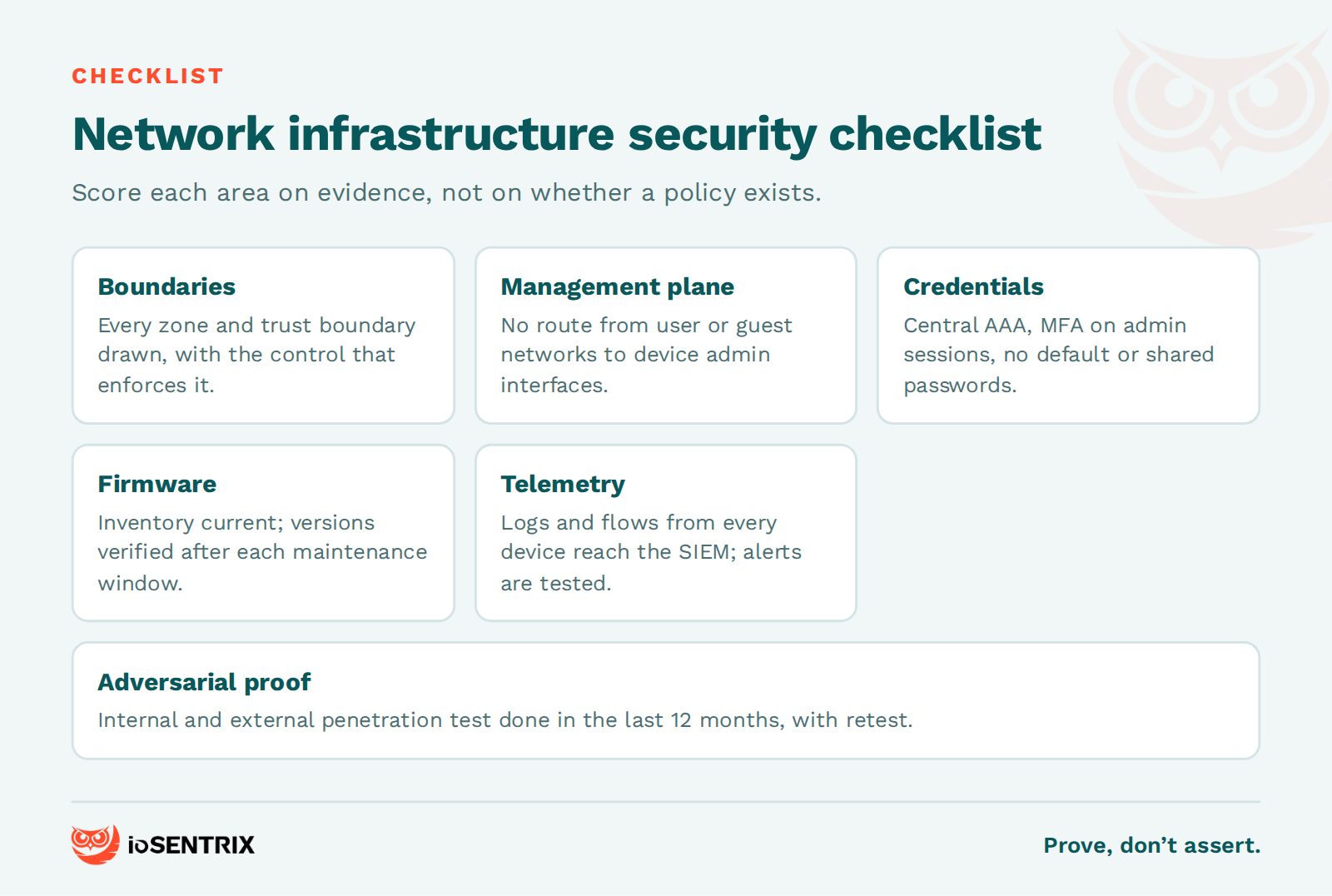 Network infrastructure security checklist: six areas to verify with evidence