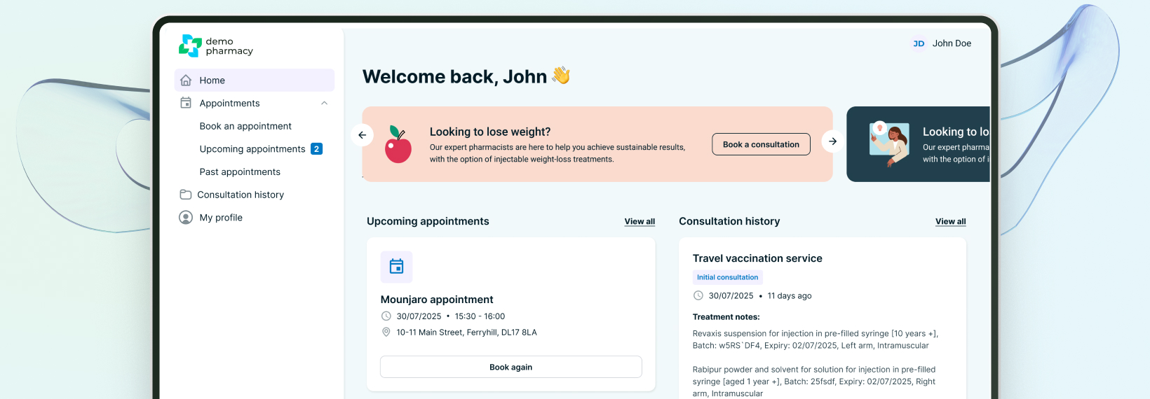 Patient Portal dashboard