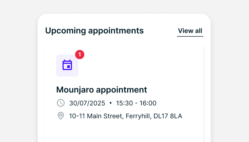 Patient Portal upcoming appointment card