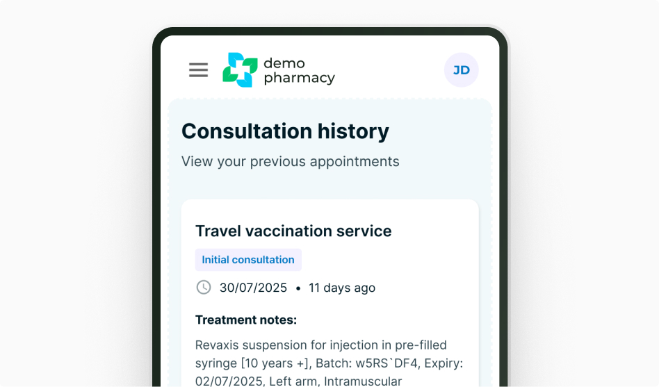 UI of Deltera Patient Portal