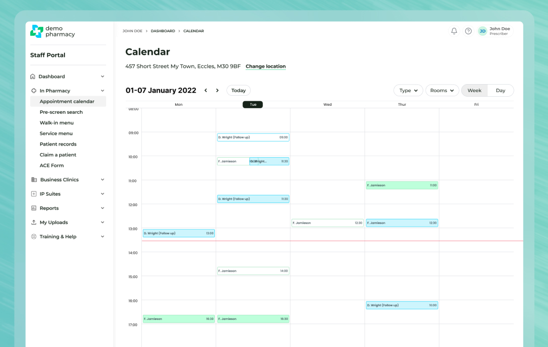 Deltera Appointments calendar UI