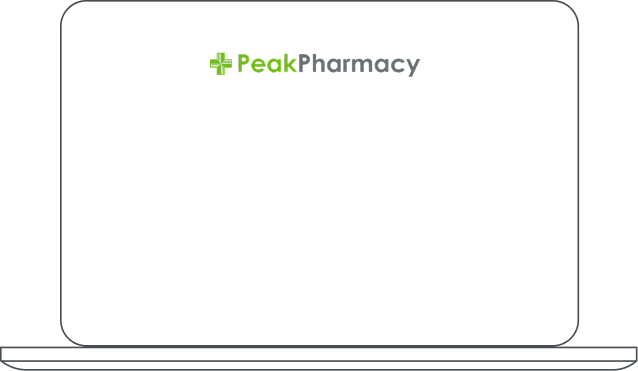 Laptop outline with Peak Pharmacy logo