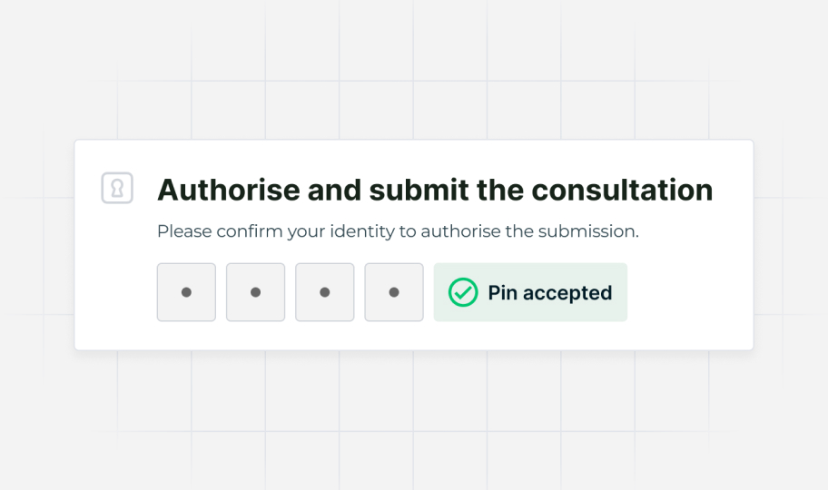 Authorisation PIN UI in Deltera Prescribe