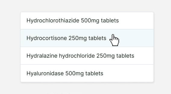 UI showing medication selection