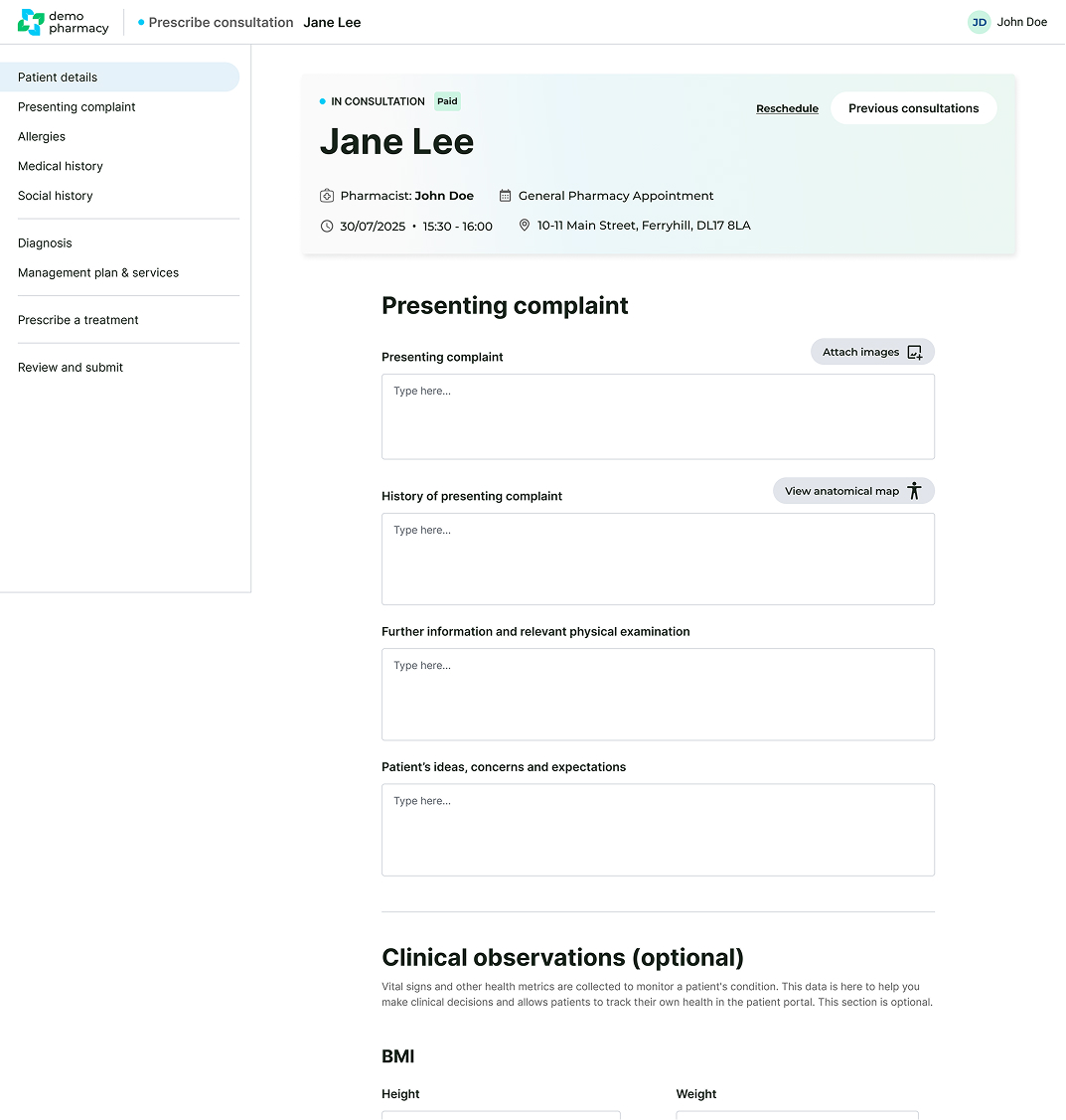 Deltera Prescribe UI
